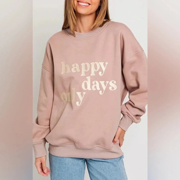 Le Lis Happy Days Only Embroidered Oversized Sweatshirt - Size S - Cocoa - NWT - Picture 1 of 11